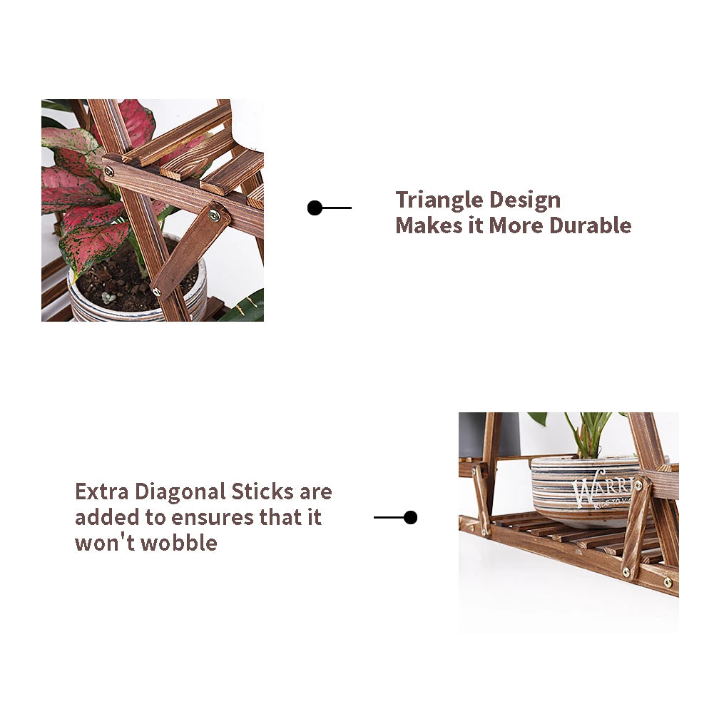 Carbonized Triangle 6-Tier Corner Wood Plant Stand Indoor Outdoor