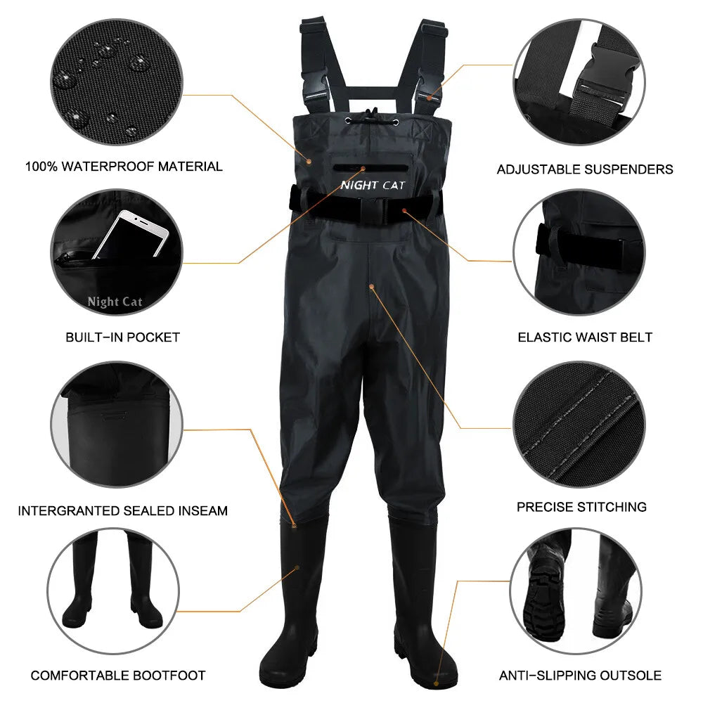 Heavy Duty Waterproof Nylon Chest Waders With Boots For Fishing