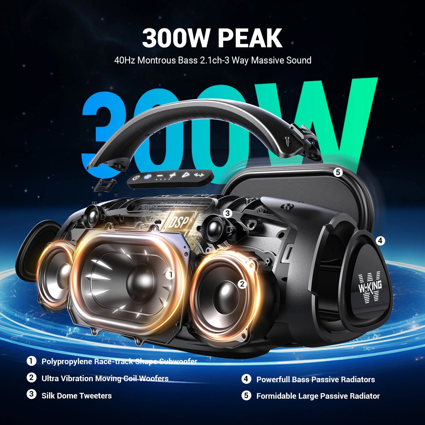 W-King X20 Portable Bluetooth Speaker With Deep Bass And Waterproof Shield