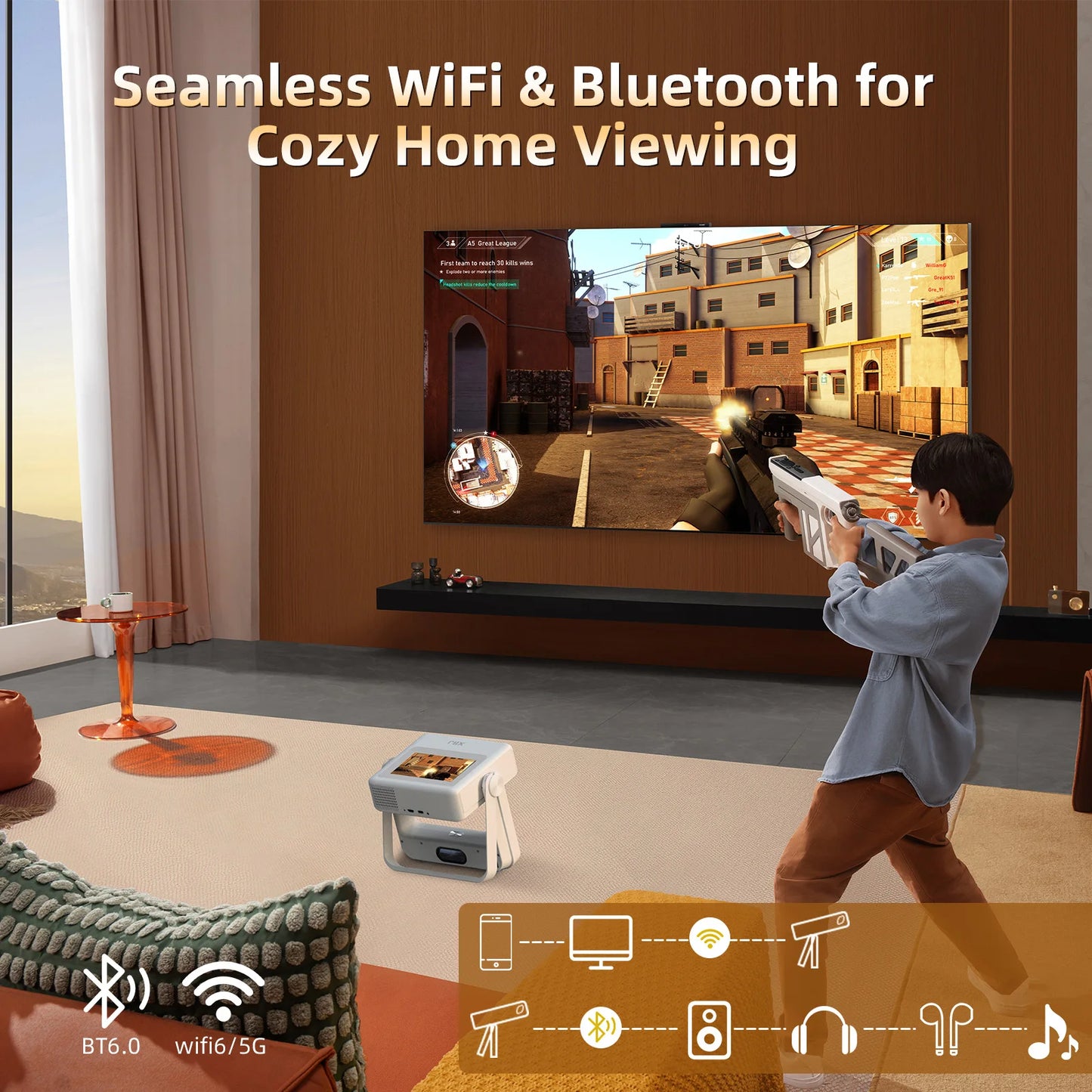 XBJ A5Pro Smart Touchscreen Projector 1080P Hd With Wifi