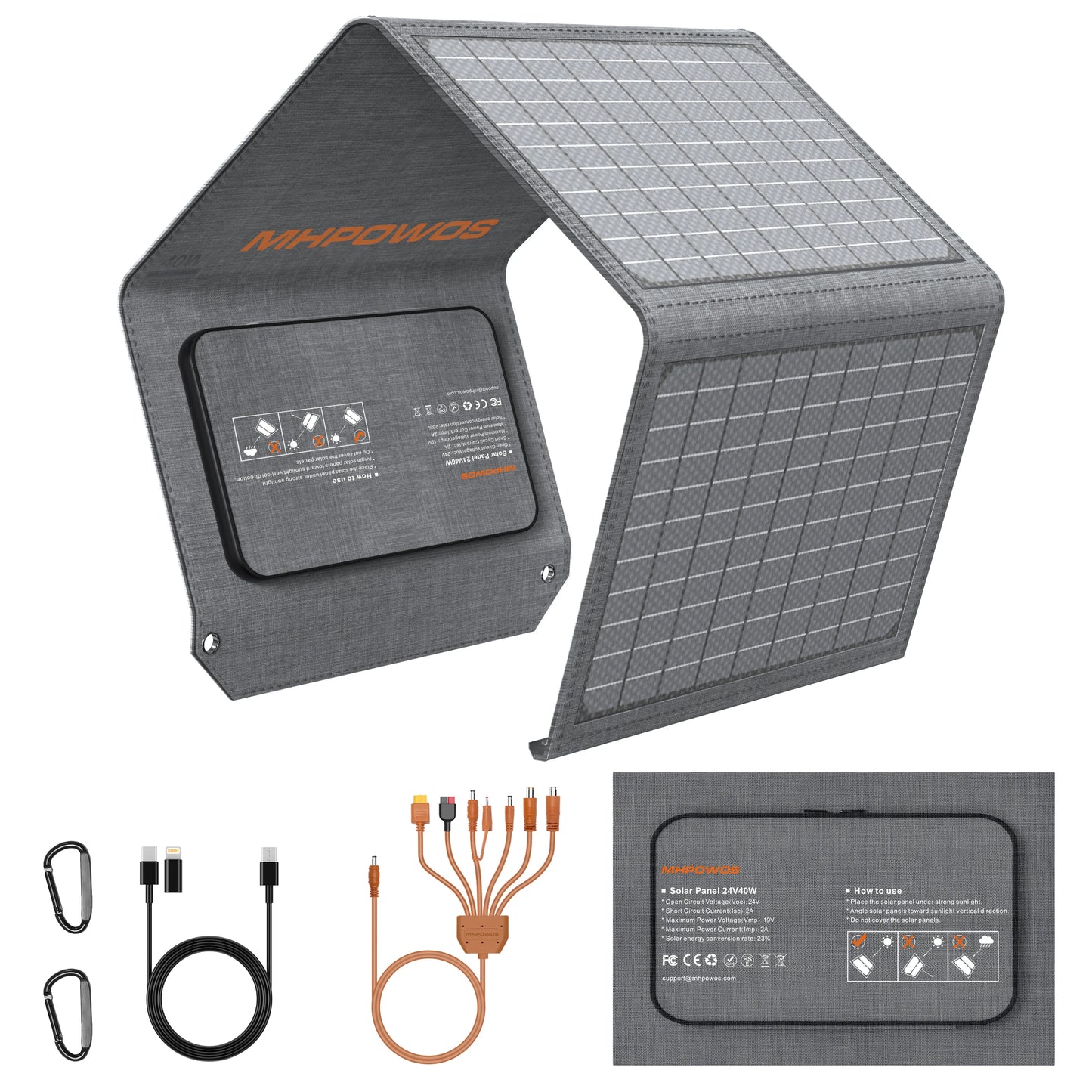 MHPOWOS 40W Foldable Solar Panel USB Charger For Outdoors