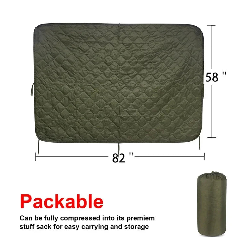 Tactical Camouflage Poncho Liner Water Repellent Woobie Quilted Blanket