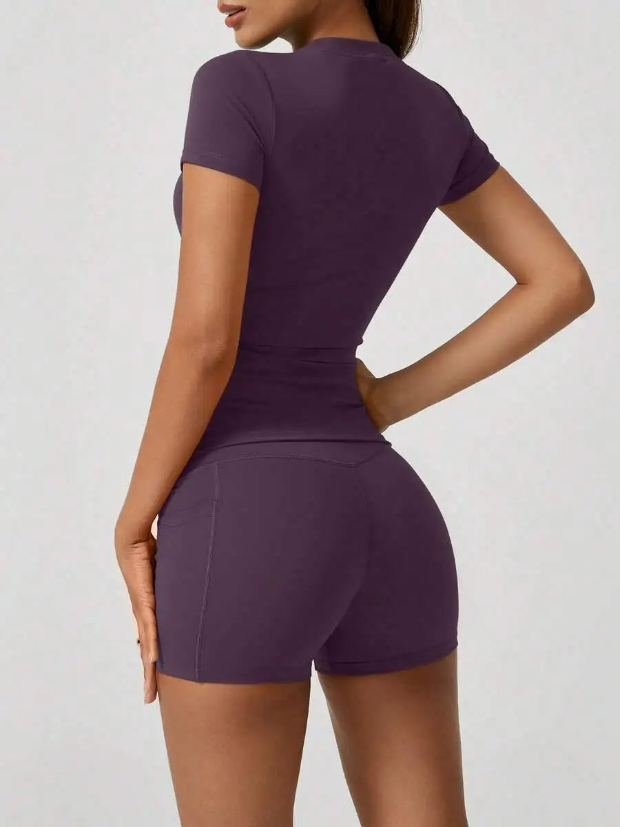 Women's High Waist Yoga Shorts Set With Tummy Control