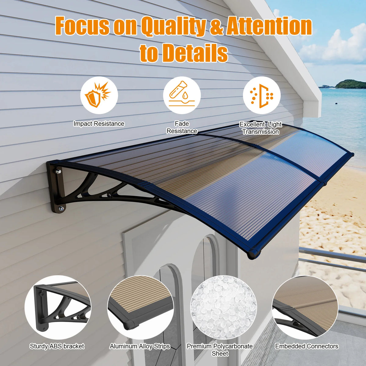 GUANSU-CN PC Awnings For Door Window Canopy RainSunSnow Protection