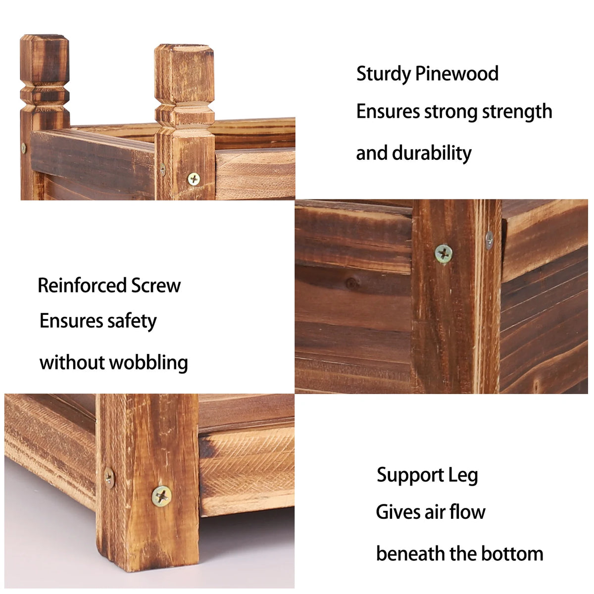 Pine Wood Raised Planter Box For Indoor Outdoor Gardening