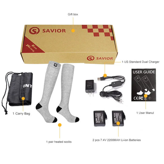 Snow Deer Rechargeable Heated Wool Thermal Socks For Ski And Camping