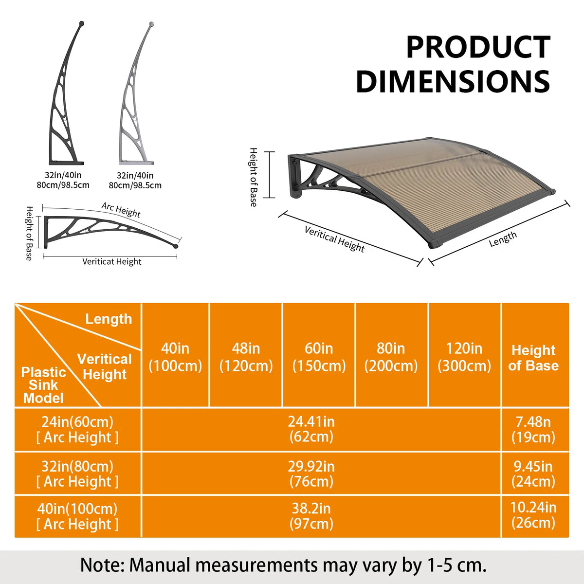GUANSU-CN PC Awnings For Door Window Canopy RainSunSnow Protection
