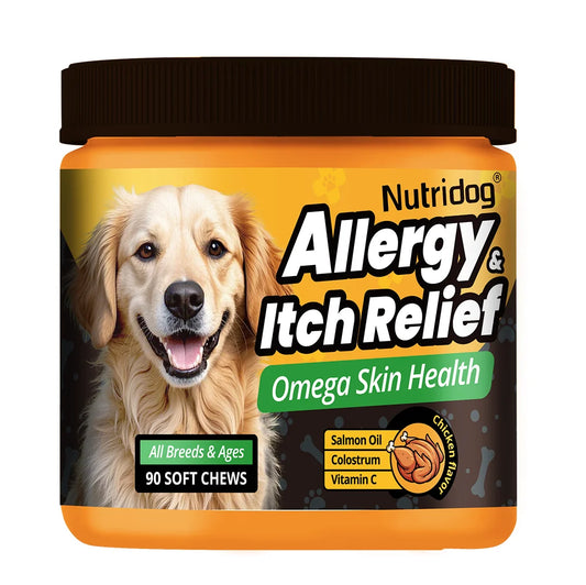 Nutridog Dog Allergy Relief Chews Omega Vitamin C Supplement