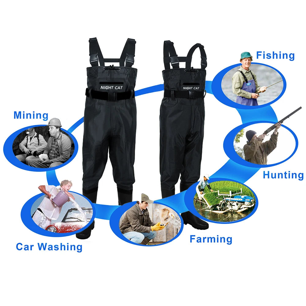 Heavy Duty Waterproof Nylon Chest Waders With Boots For Fishing