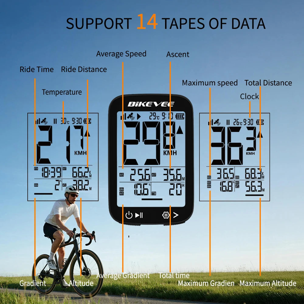 Bikevee Wireless Bike Computer Speedometer Waterproof LCD Display