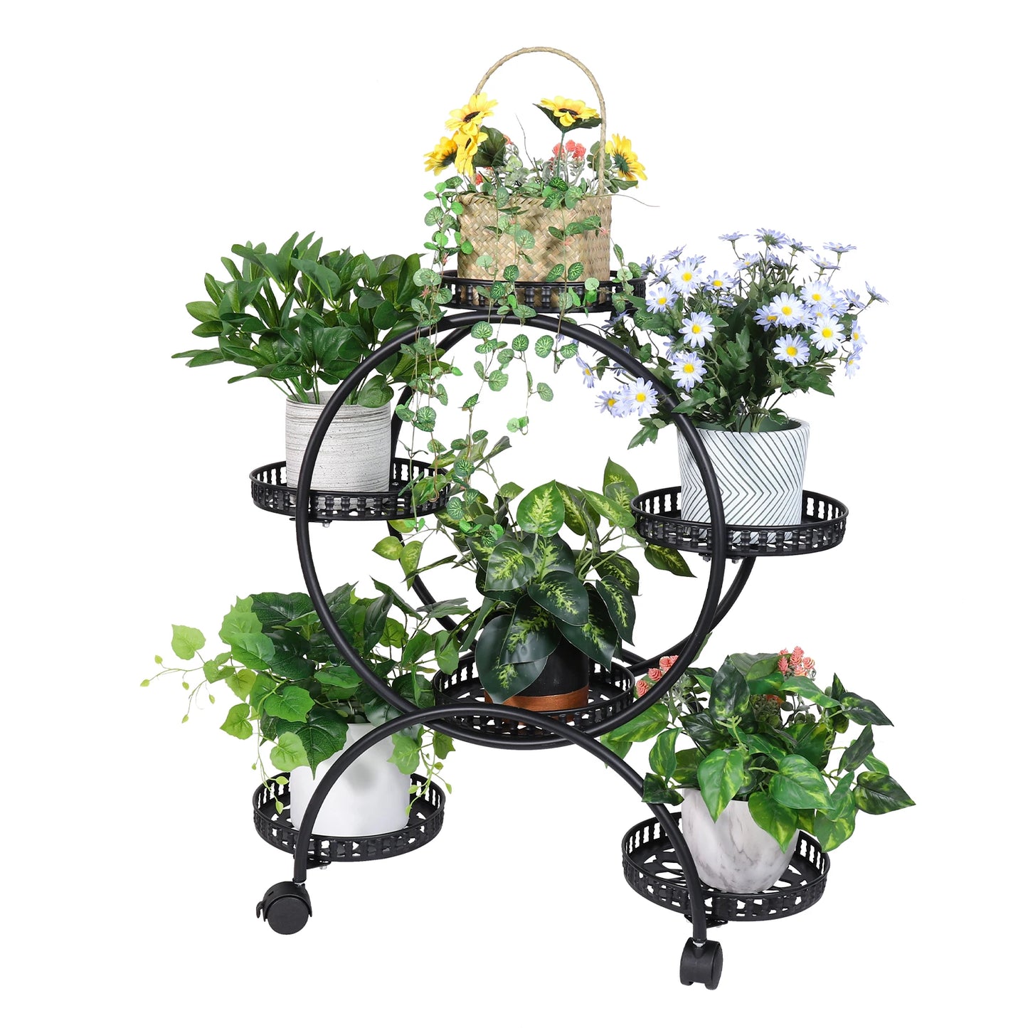 BINGOPAW 6-Tier Metal Plant Stand With Wheels Indoor Outdoor