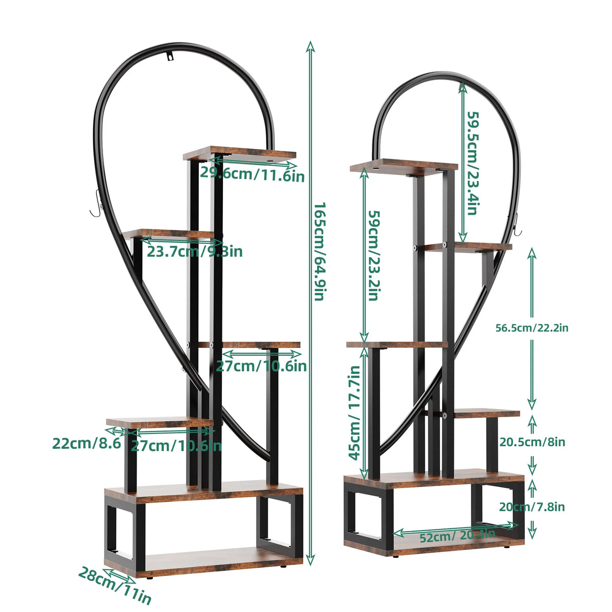 Half Heart Plant Stand With Hooks 6 Tiers Garden Display