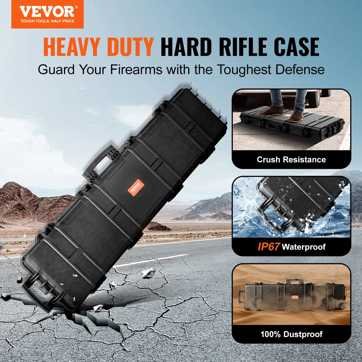 SucceBuy Shockproof Waterproof Rifle Hard Case Rolling Wheels