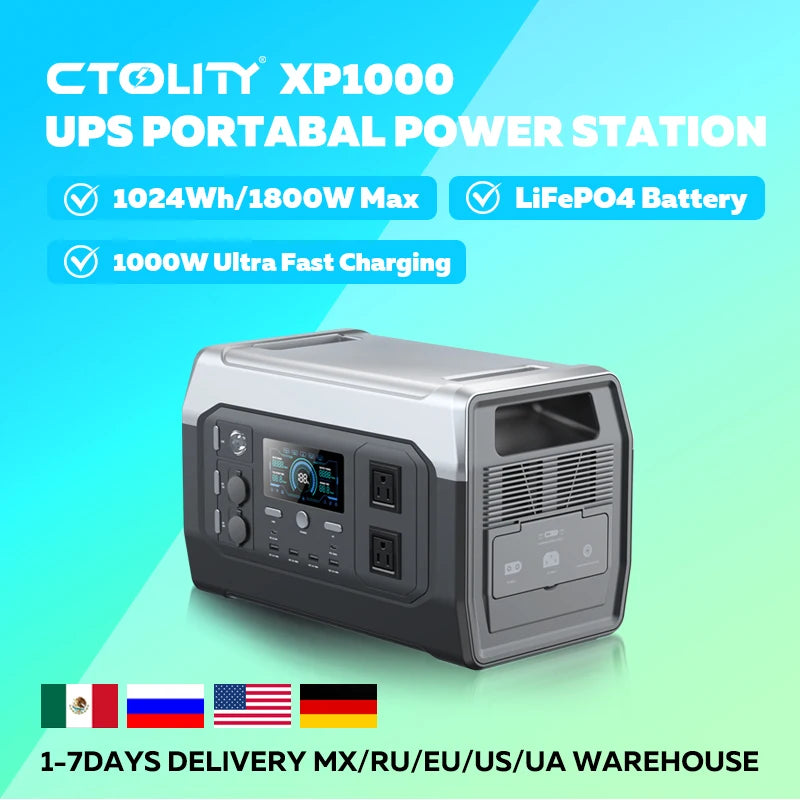 Ctolity 1800W Portable Solar Generator Power Station LiFePO4 Battery