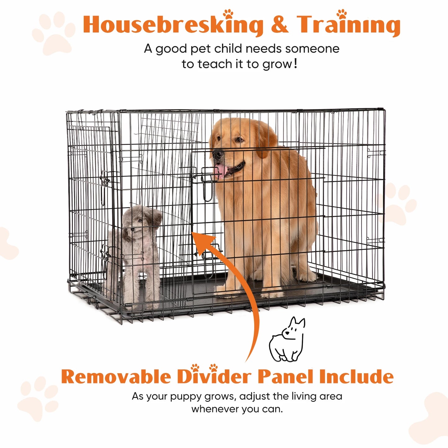 JHK Folding Metal Dog Cage With Leakproof Tray Outdoor Travel