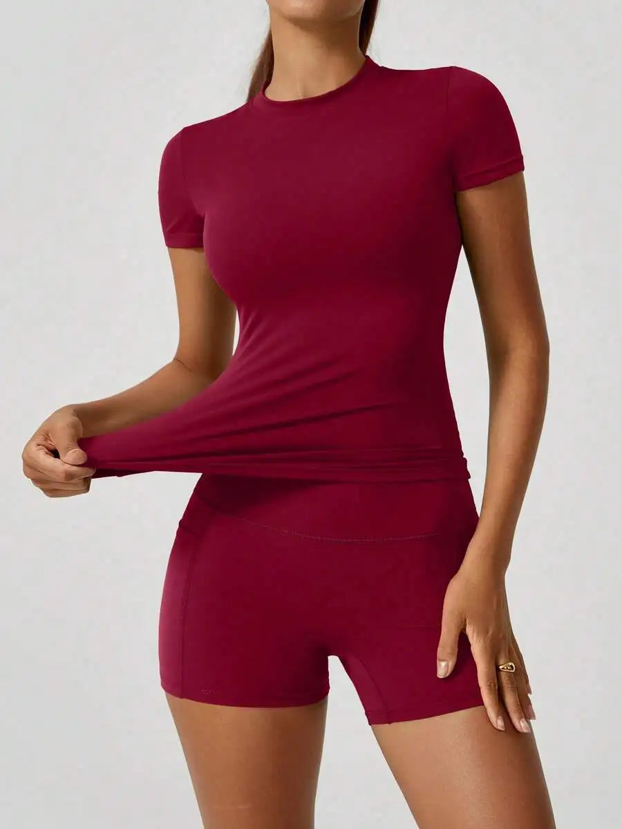 Women's High Waist Yoga Shorts Set With Tummy Control
