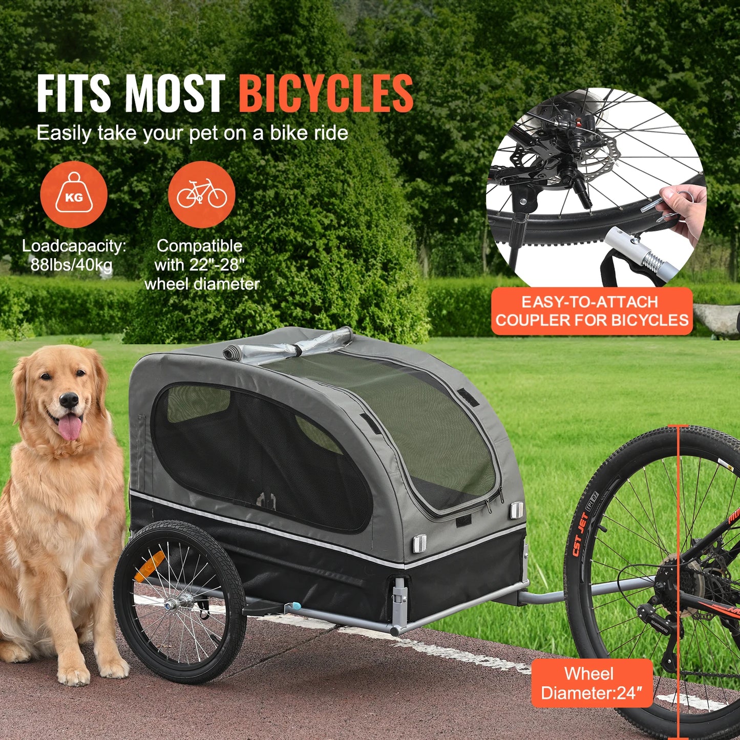 88 Lb Dog Bike Trailer Carrier For Medium Breeds Portable