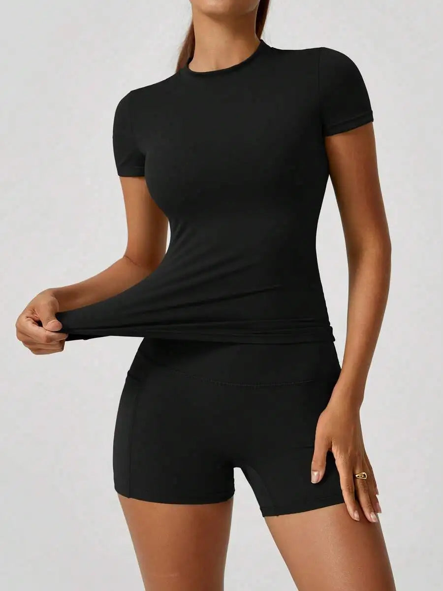 Women's High Waist Yoga Shorts Set With Tummy Control
