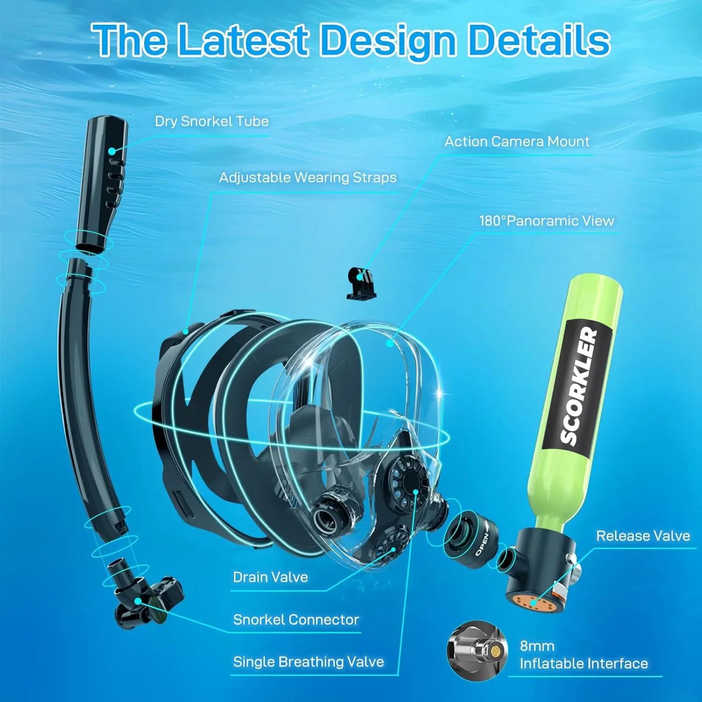 Scorkler 0.5L Mini Diving Tank With Full Face Mask And Pump