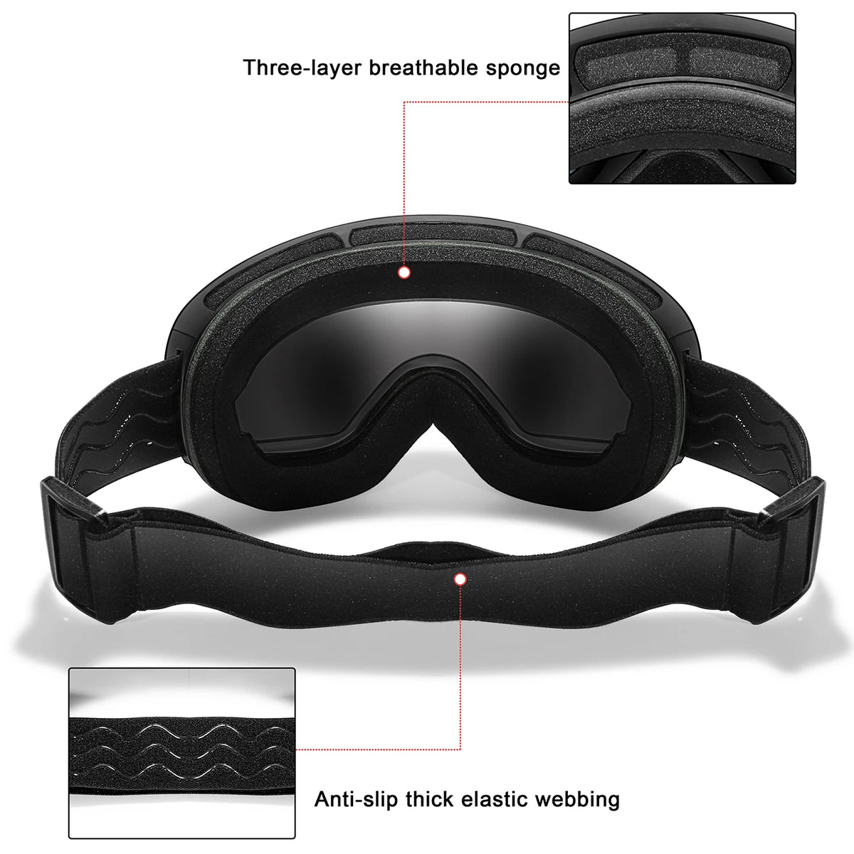 Unisex UV400 Anti Fog Ski Goggles With Polycarbonate Tpu Frame