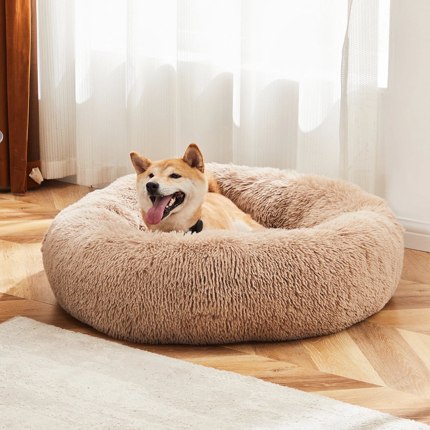 JHK Calming Dog Bed Plush Faux Fur Washable Anti Slip