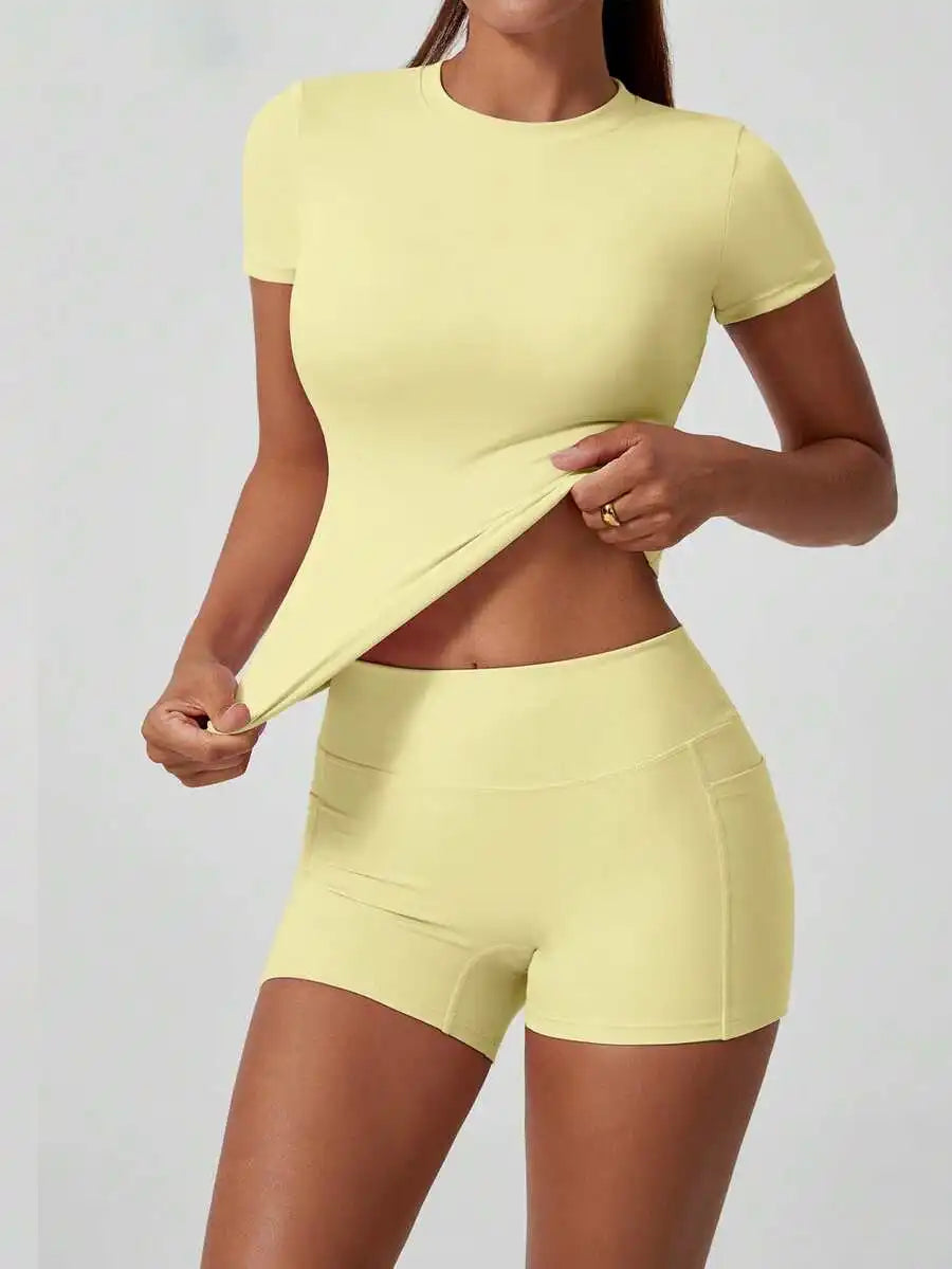 Women's High Waist Yoga Shorts Set With Tummy Control