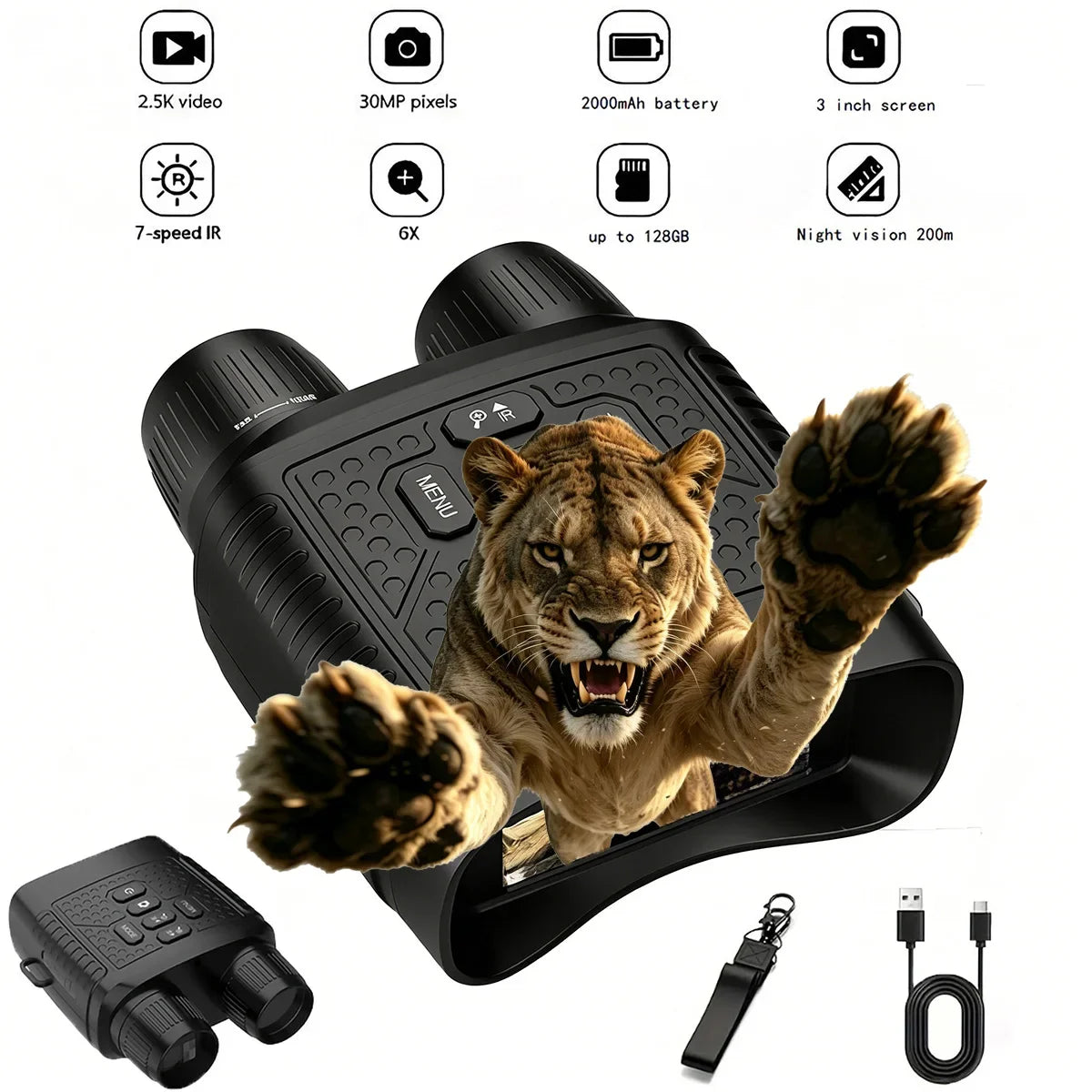 Night Vision Binoculars With 6X Zoom And Video Recording