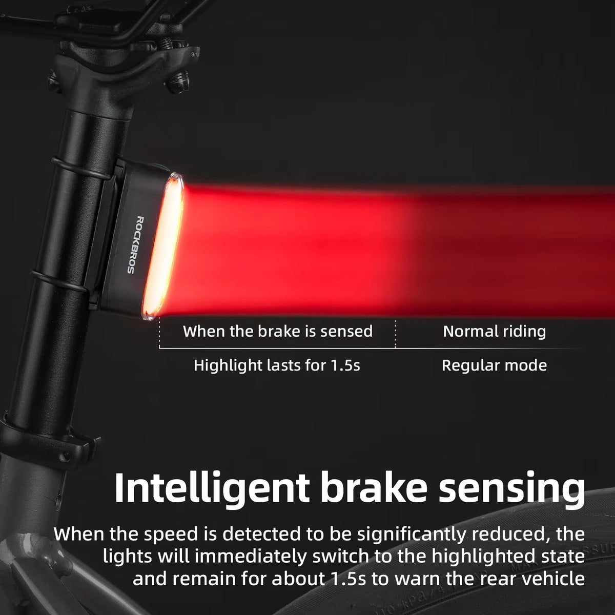 Rockbros Intelligent Smart Bicycle Tail Light Featuring Automatic Brake Sensor