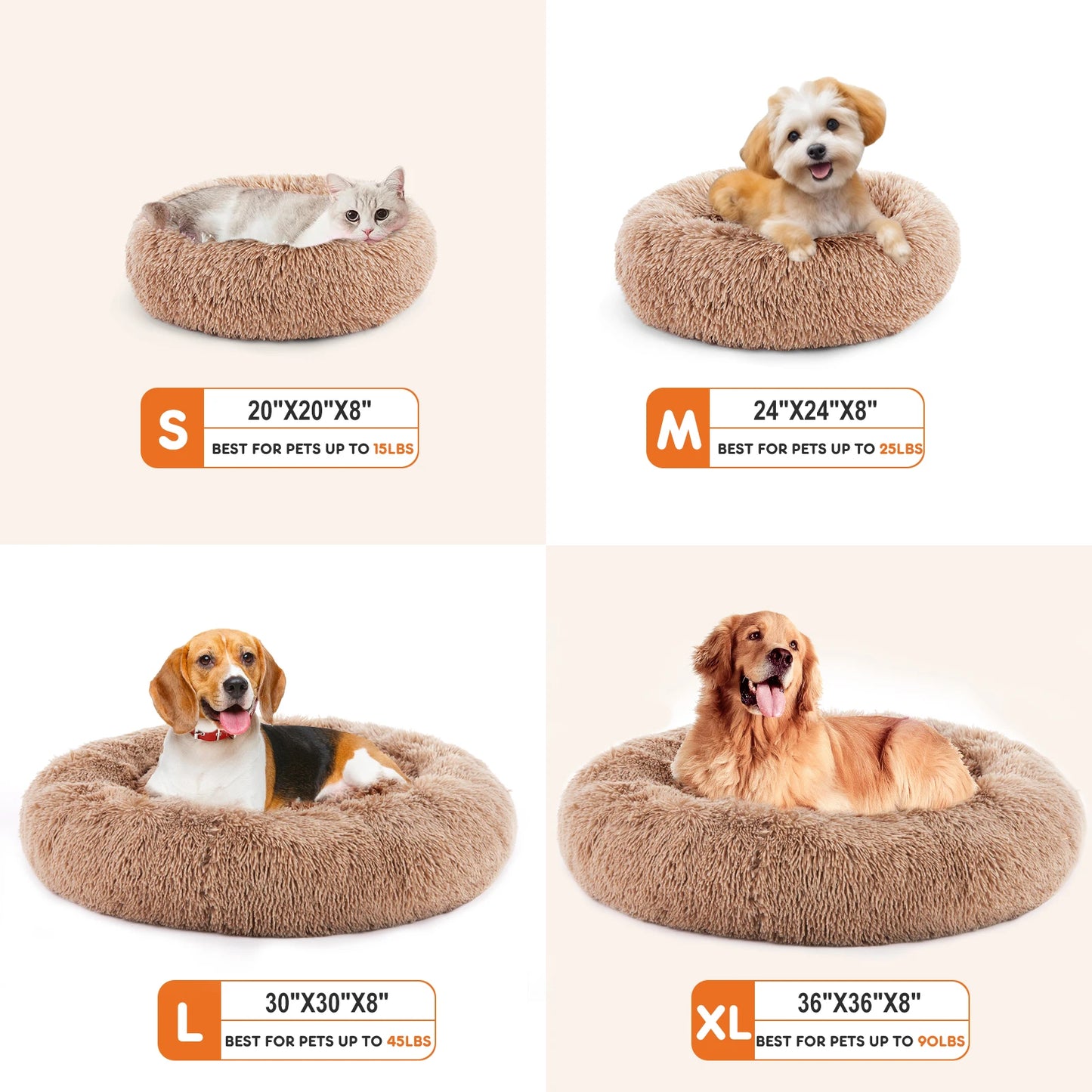 JHK Calming Dog Bed Plush Faux Fur Washable Anti Slip