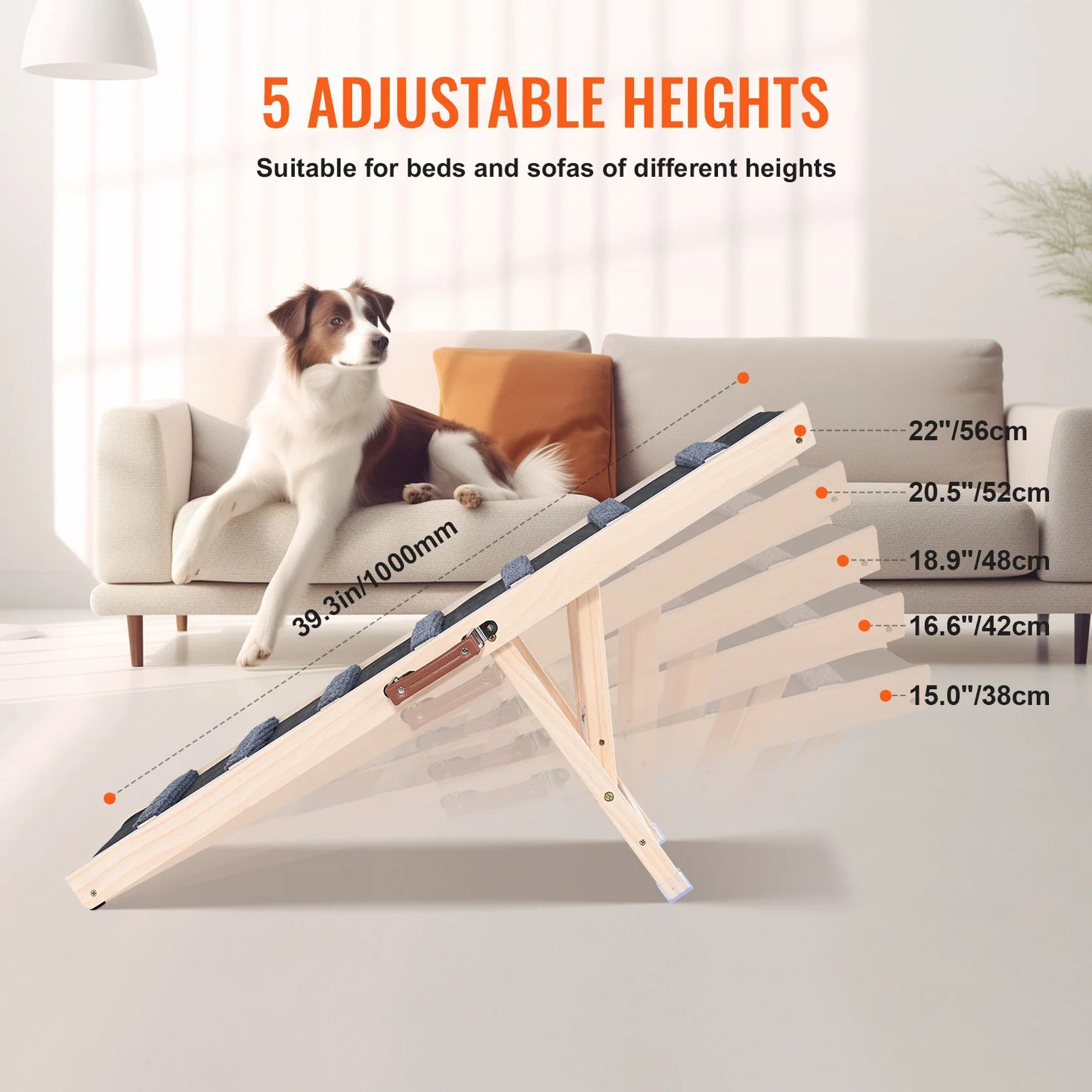 SucceBuy Adjustable Folding Dog Ramp Anti Slip Wooden Pet Ramp