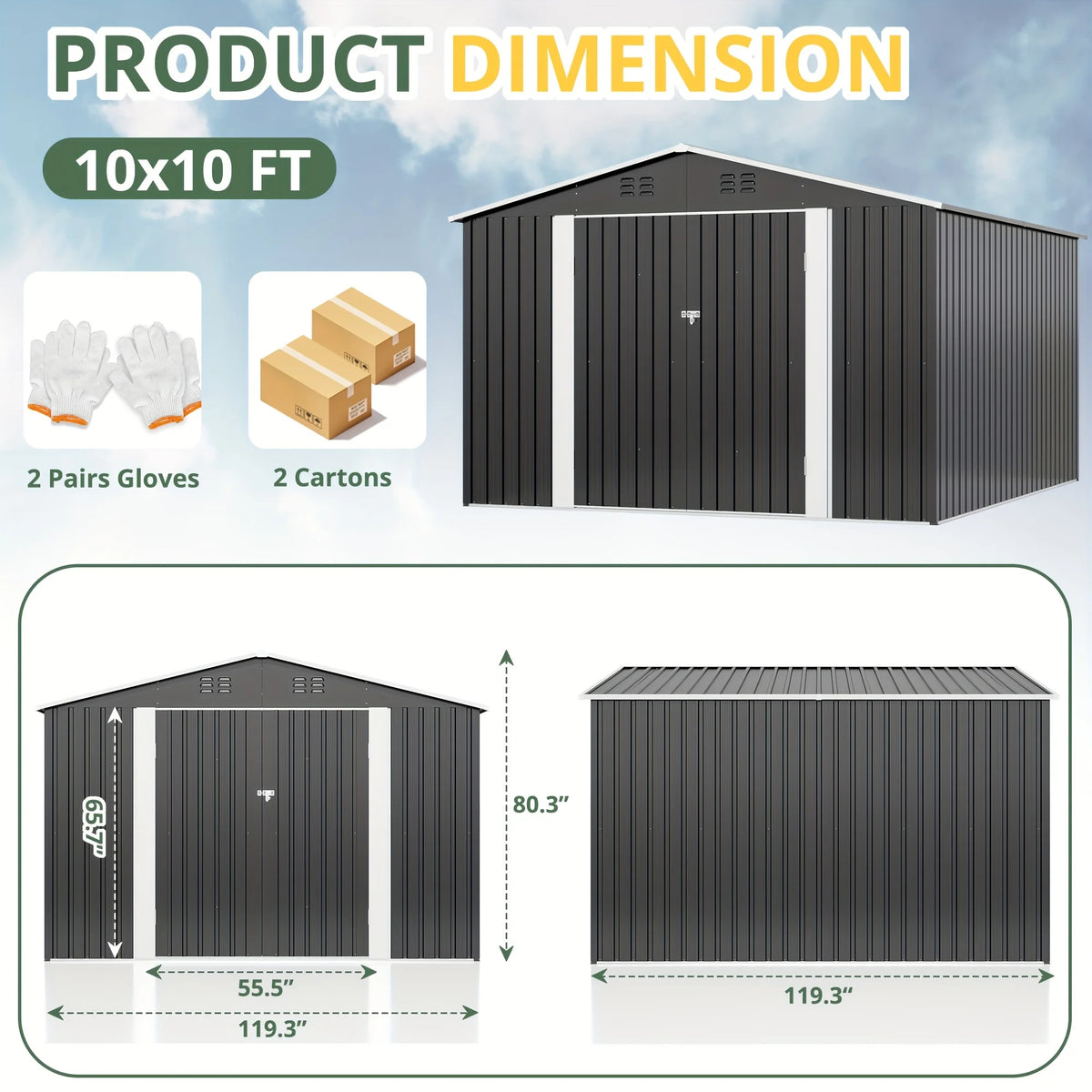 VIWAT Outdoor Metal Storage Shed Heavy Duty With Lockable Door