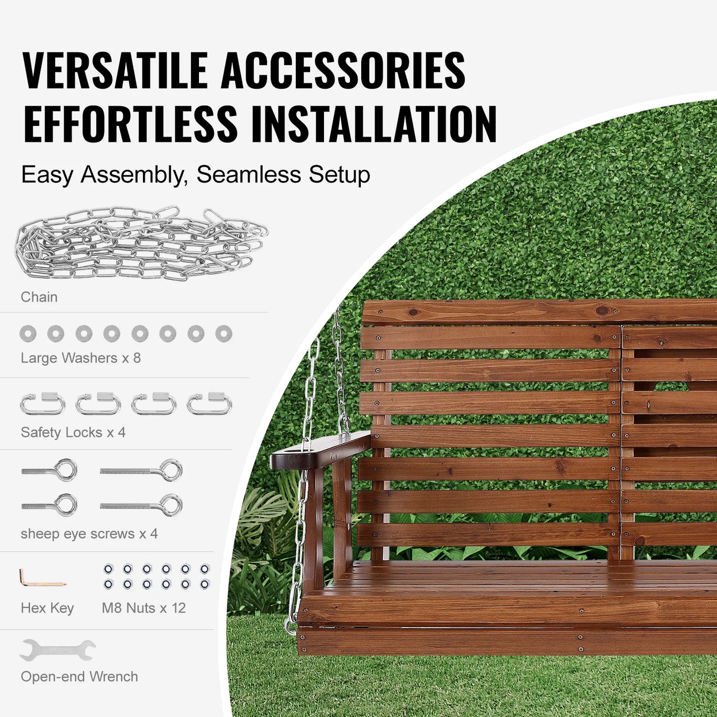 SucceBuy Cedar Wood Porch Swing Outdoor Patio Bench With Chains