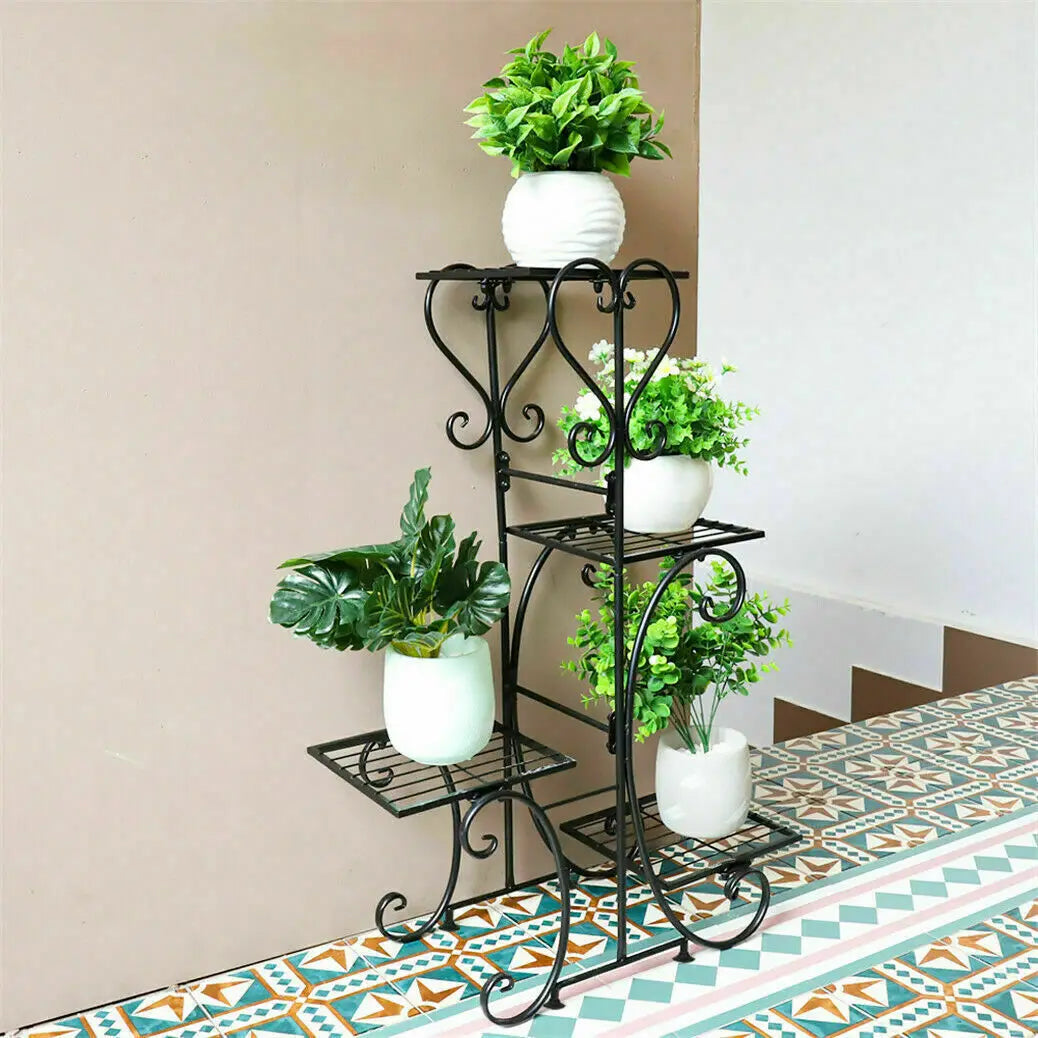 4 Tier Metal Plant Stand for Indoor Outdoor Garden Display