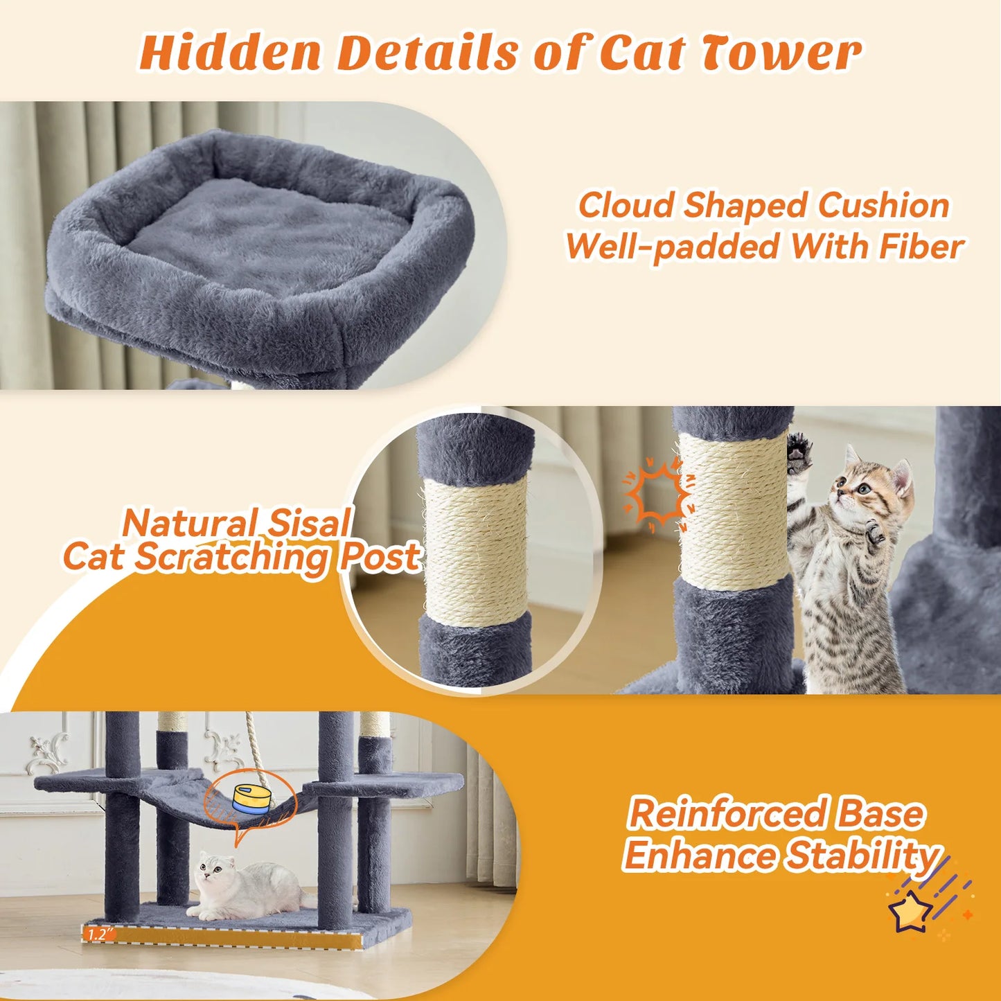 MCQ Cat Tree Tower With Multi Level Climbing Scratching Posts