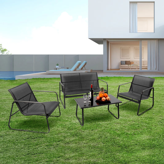 JHK Outdoor Patio Furniture 4 Piece Set Table Metal Frame