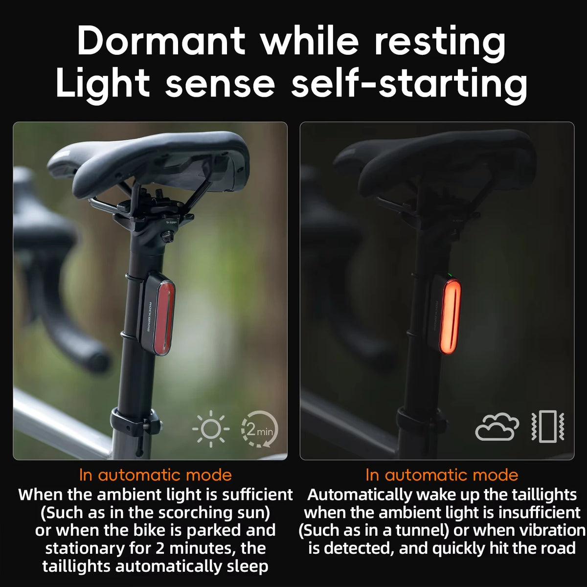 Rockbros Intelligent Smart Bicycle Tail Light Featuring Automatic Brake Sensor
