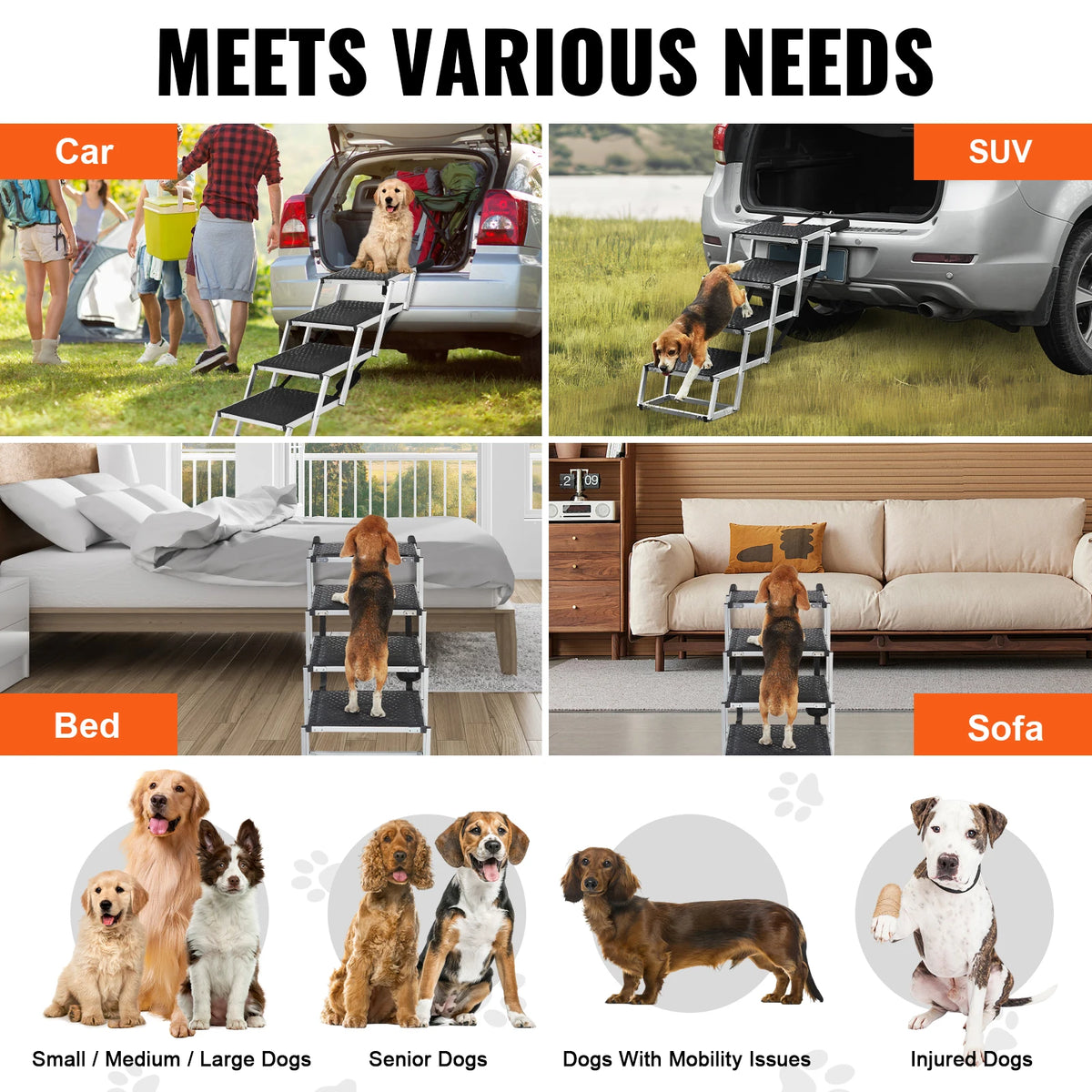 SucceBuy Dog Car Steps Folding Portable Pet Steps Lightweight Aluminum