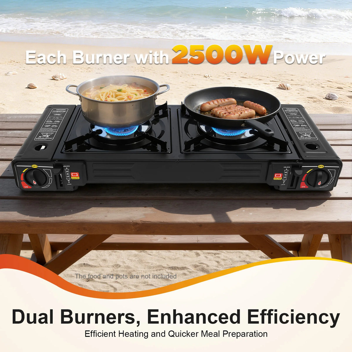 Portable Dual Burner Butane Camping Stove With Aluminum Baking Tray