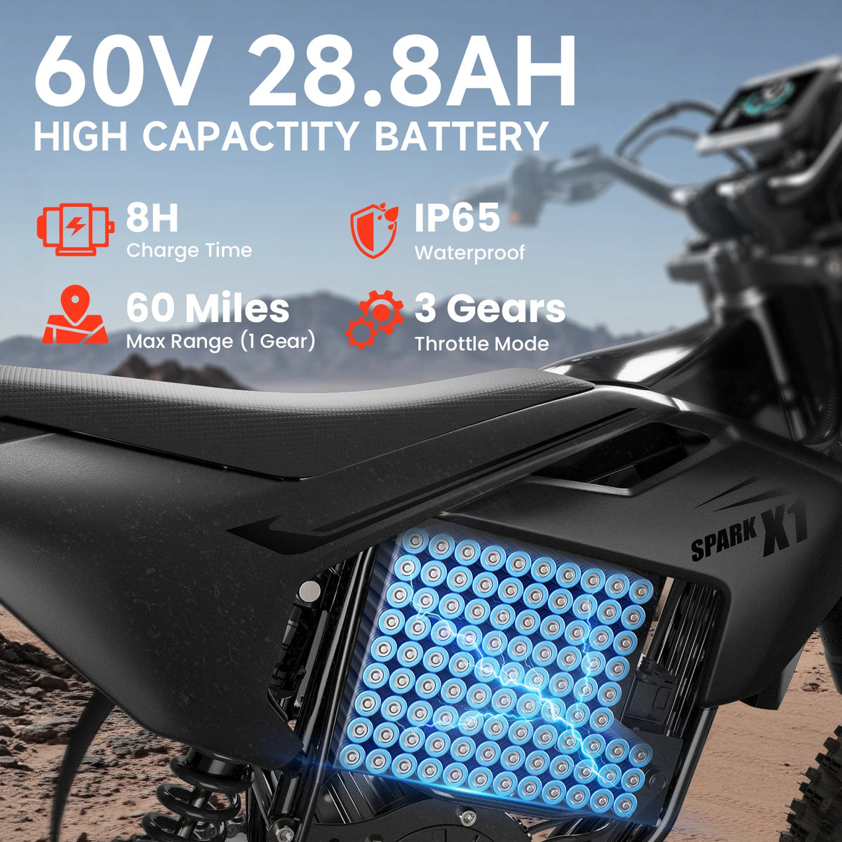 Qronge X1 Spark 4500W Peak Electric Dirt Bike 60V Long Range