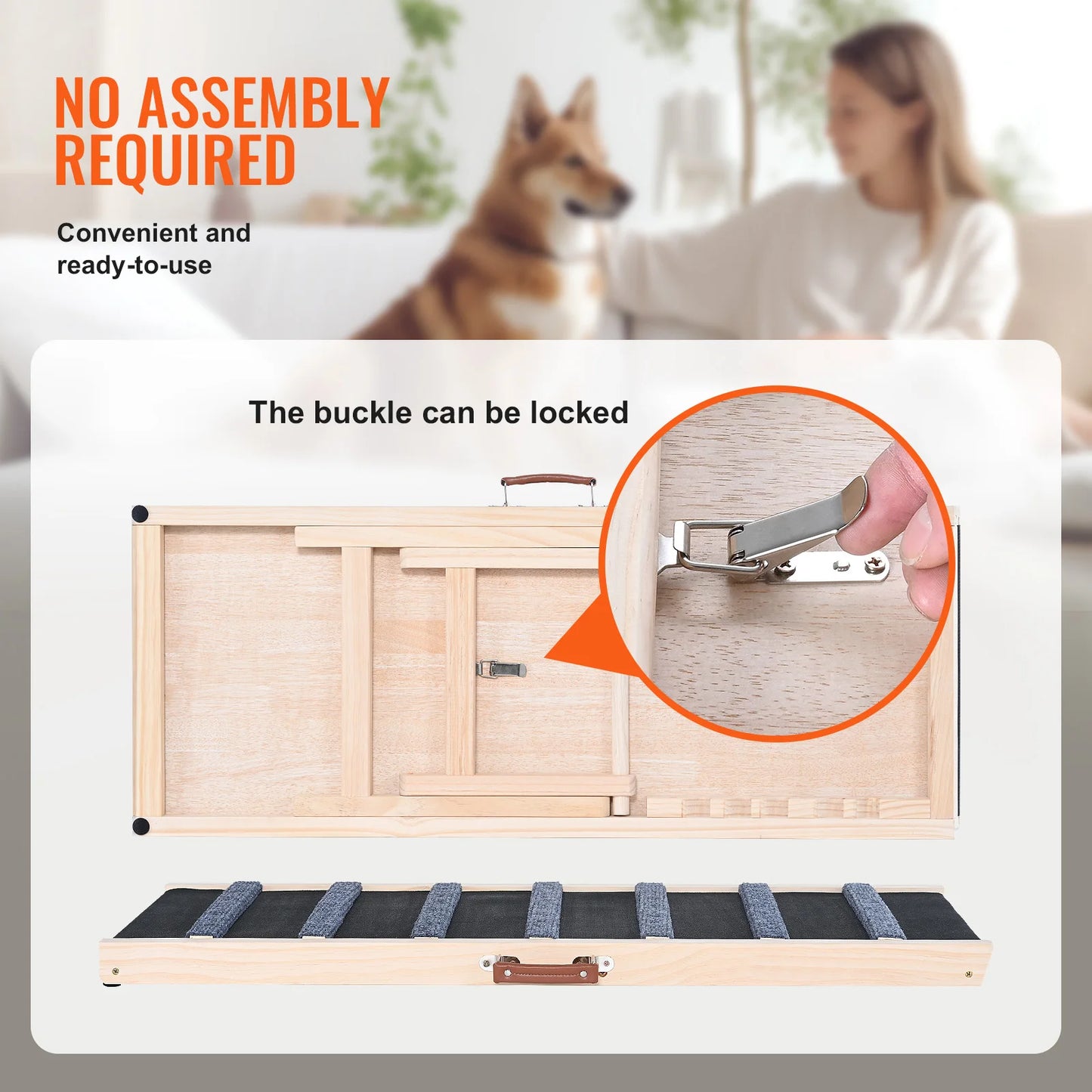 SucceBuy Adjustable Folding Dog Ramp Anti Slip Wooden Pet Ramp