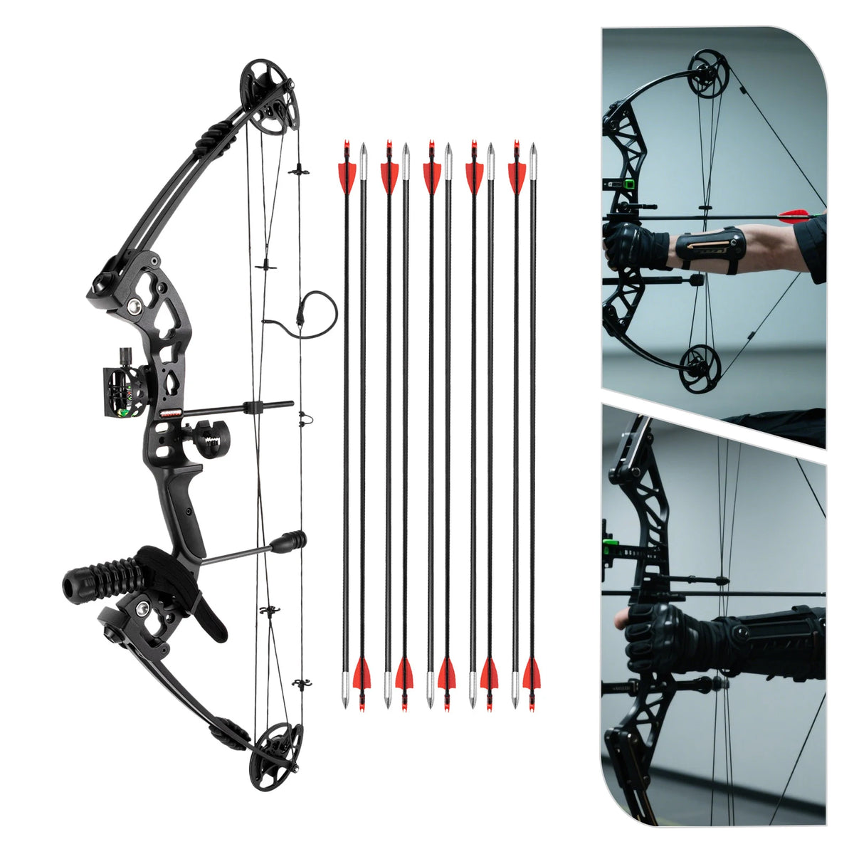 Right Handed Compound Bow Arrow Set With 12 Arrows And Accessories