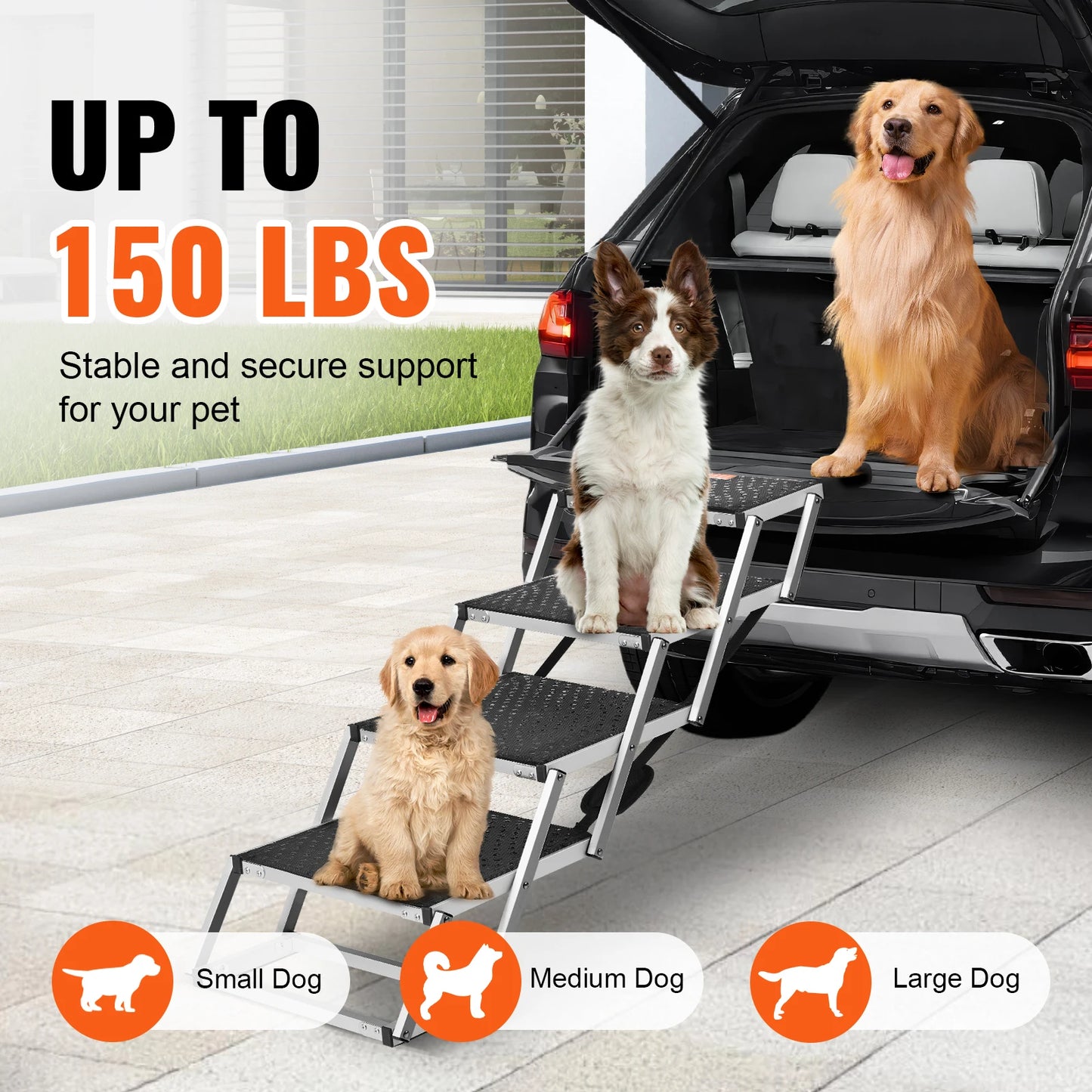 SucceBuy Dog Car Steps Folding Portable Pet Steps Lightweight Aluminum