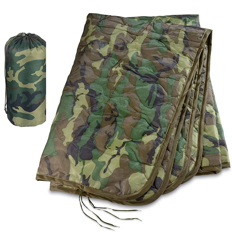 Tactical Camouflage Poncho Liner Water Repellent Woobie Quilted Blanket