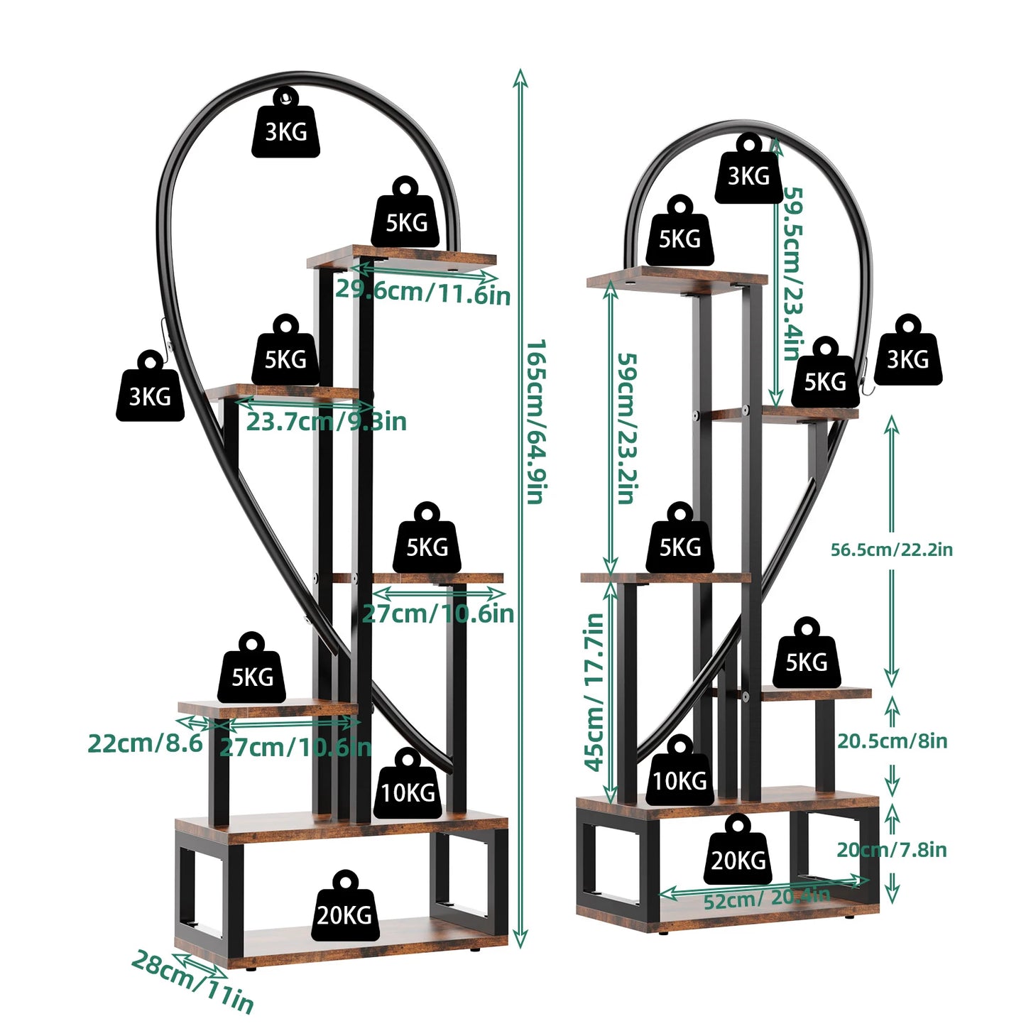 Half Heart Plant Stand With Hooks 6 Tiers Garden Display