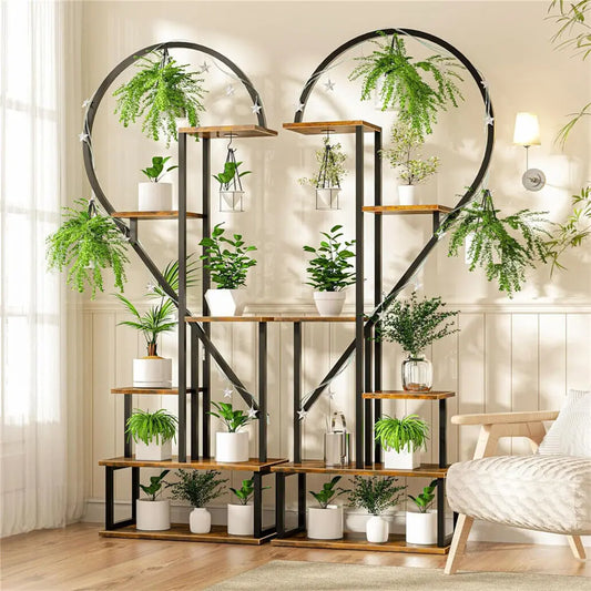 Half Heart Plant Stand With Hooks 6 Tiers Garden Display