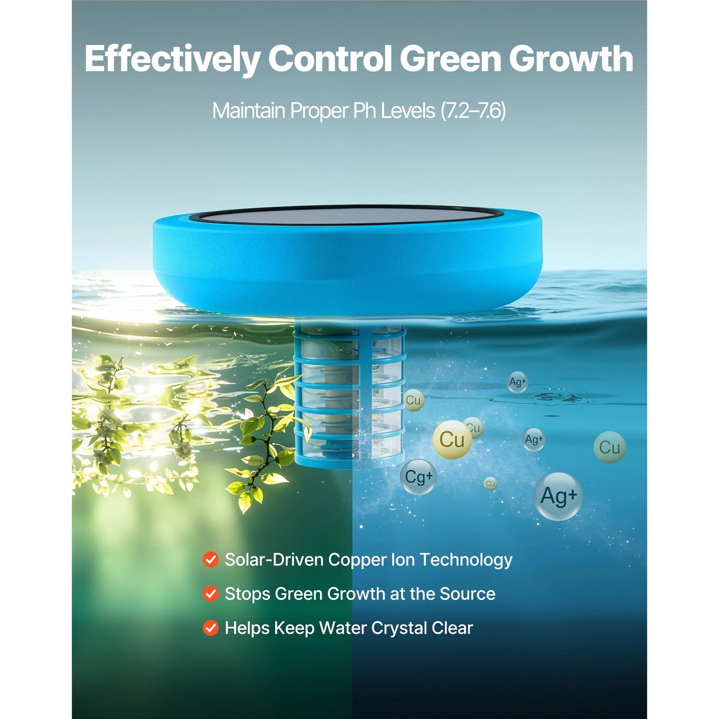 SucceBuy Solar Pool Ionizer Copper Floating Automatic Water Purifier