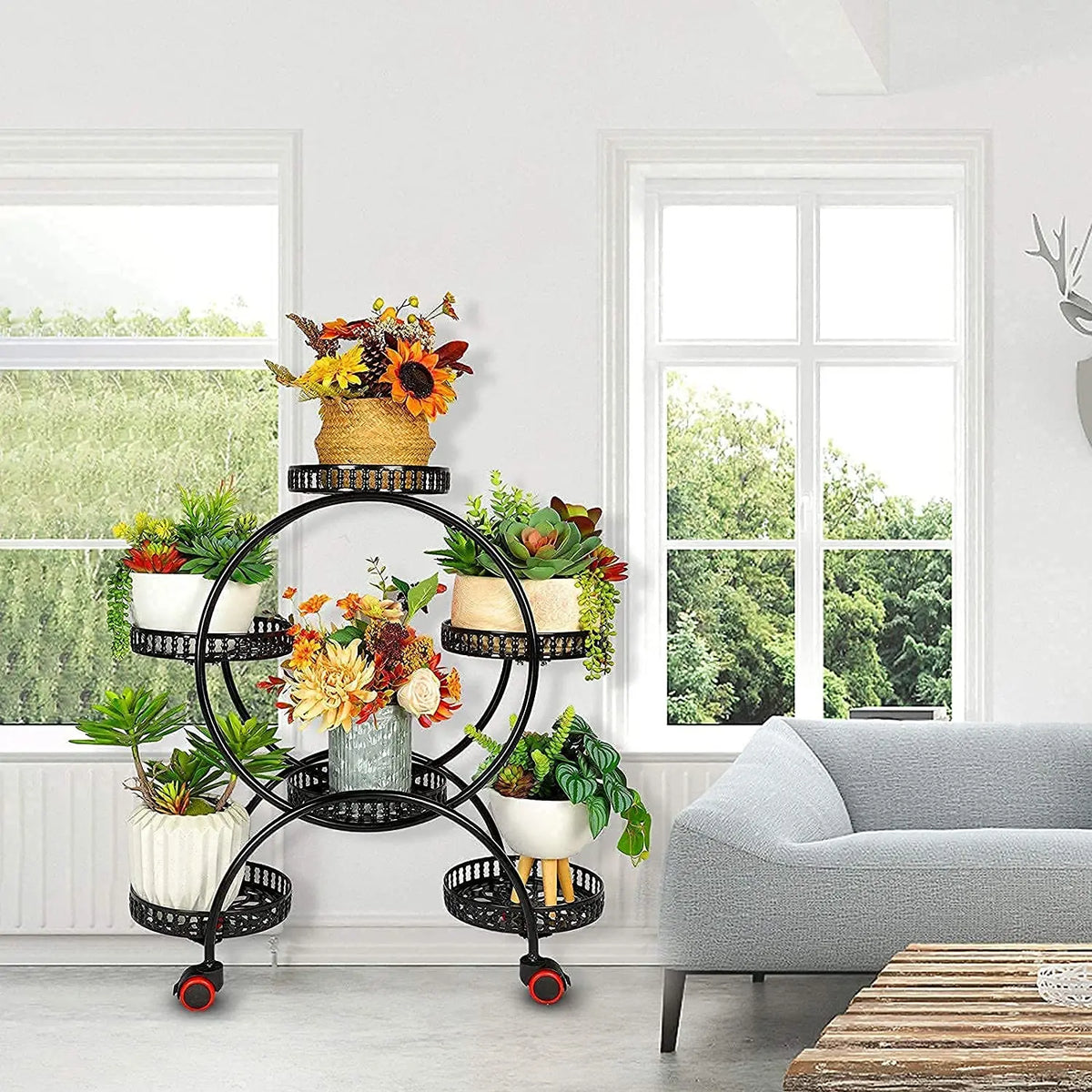 BINGOPAW 6-Tier Metal Plant Stand With Wheels Indoor Outdoor