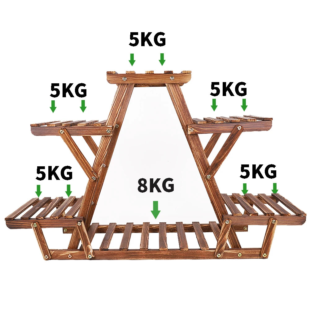 Carbonized Triangle 6-Tier Corner Wood Plant Stand Indoor Outdoor
