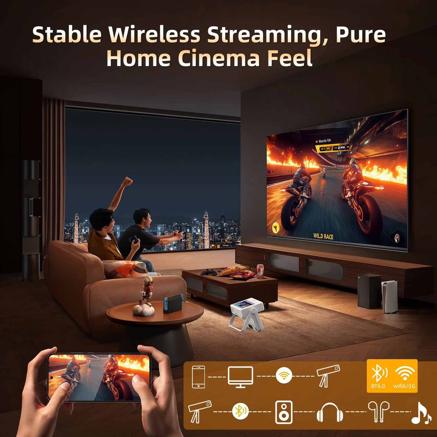 XBJ A5Pro Smart Touchscreen Projector 1080P Hd With Wifi