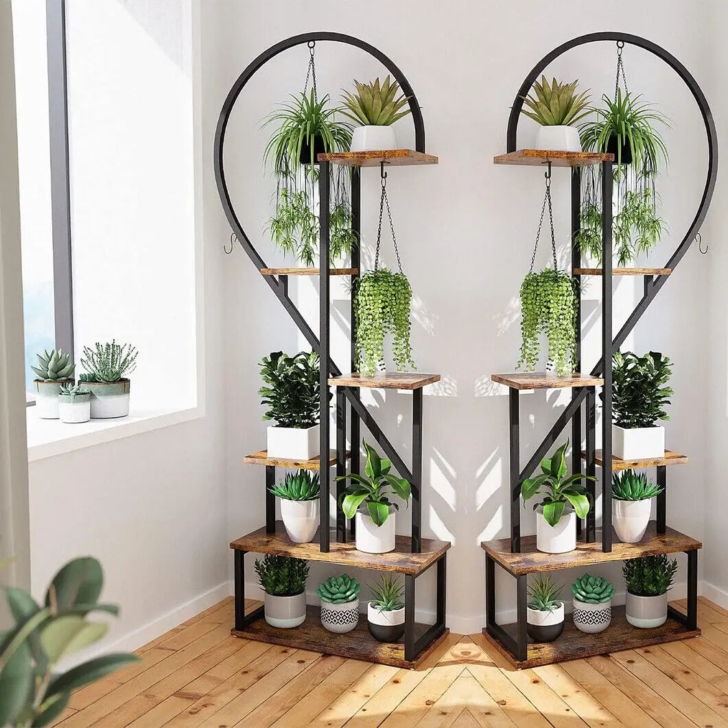 Half Heart Plant Stand With Hooks 6 Tiers Garden Display
